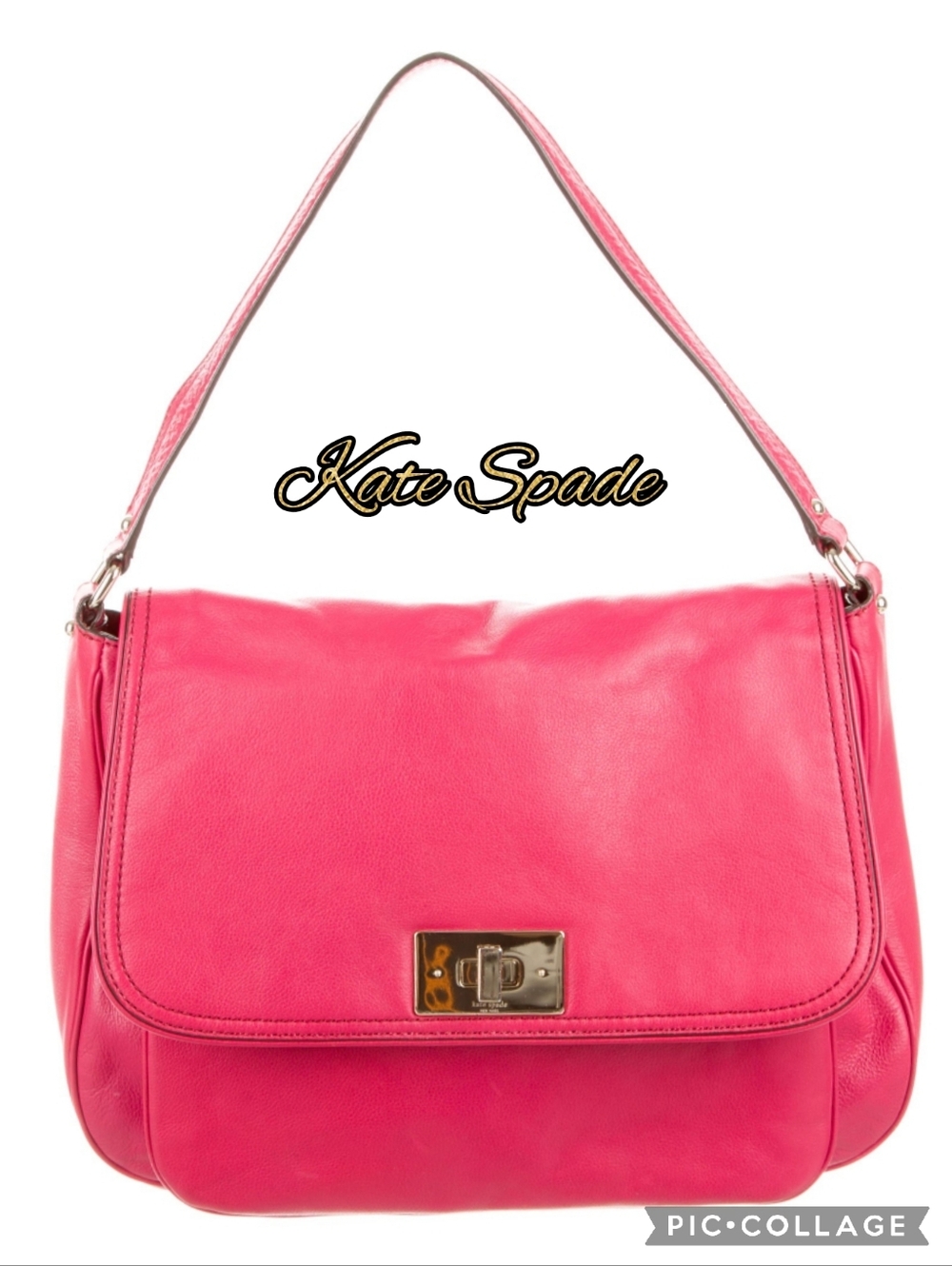 Kate Spade shoulder purse bright pink leather gold hardware lined interior